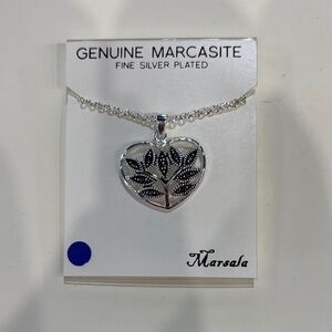 Silver Plated Heart Genuine Marcasite Necklace Marsala